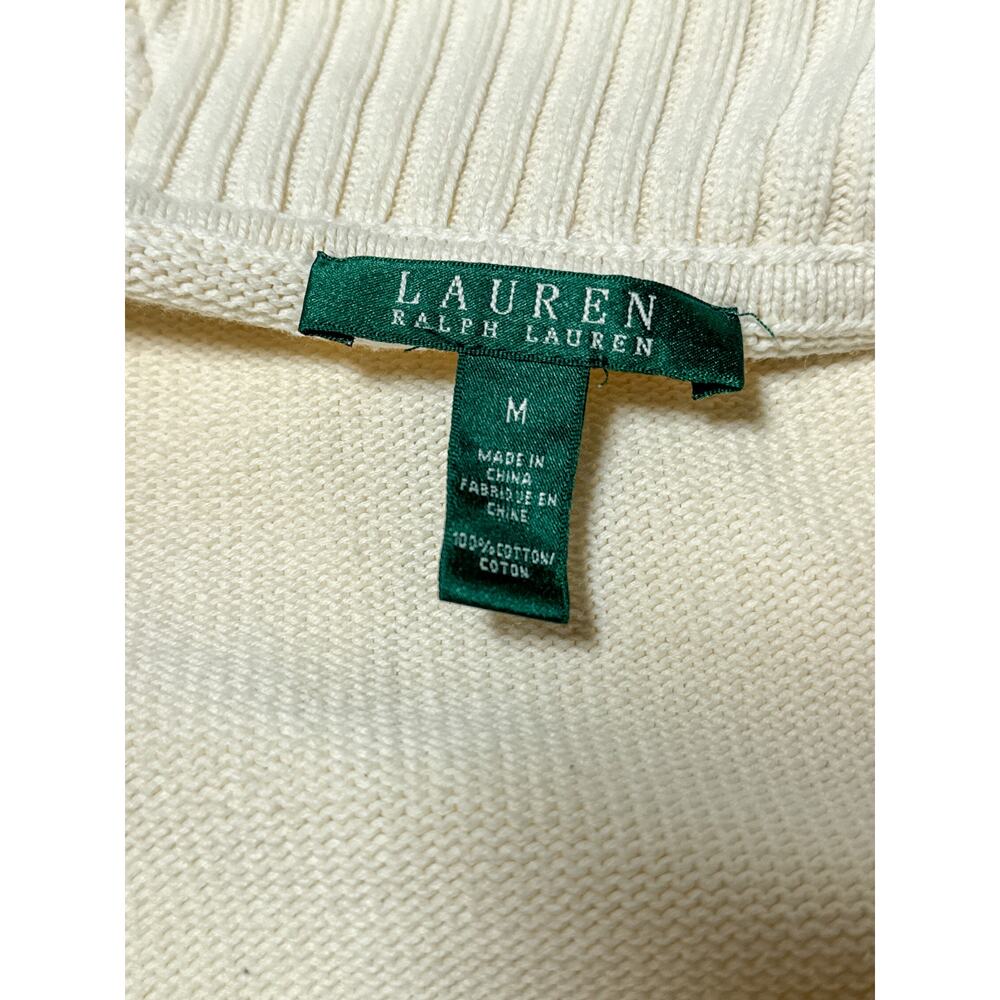 Lauren Ralph Lauren Ivory Cotton Cardigan Sweater Small Preppy Classic - Picture 3 of 11
